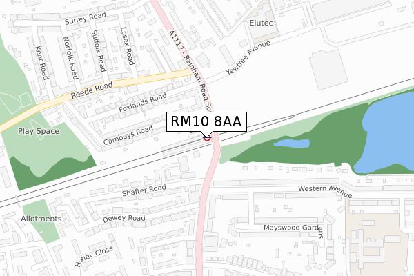 RM10 8AA map - large scale - OS Open Zoomstack (Ordnance Survey)