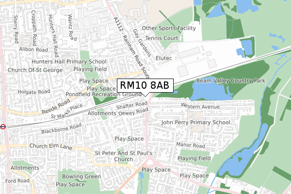 RM10 8AB map - small scale - OS Open Zoomstack (Ordnance Survey)