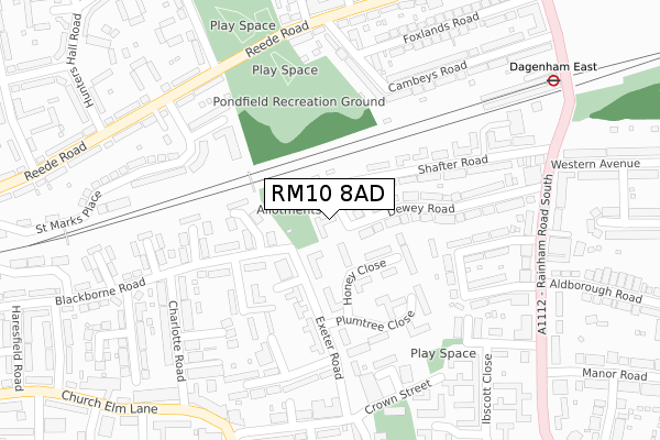 RM10 8AD map - large scale - OS Open Zoomstack (Ordnance Survey)