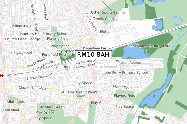 RM10 8AH map - small scale - OS Open Zoomstack (Ordnance Survey)