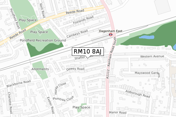 RM10 8AJ map - large scale - OS Open Zoomstack (Ordnance Survey)