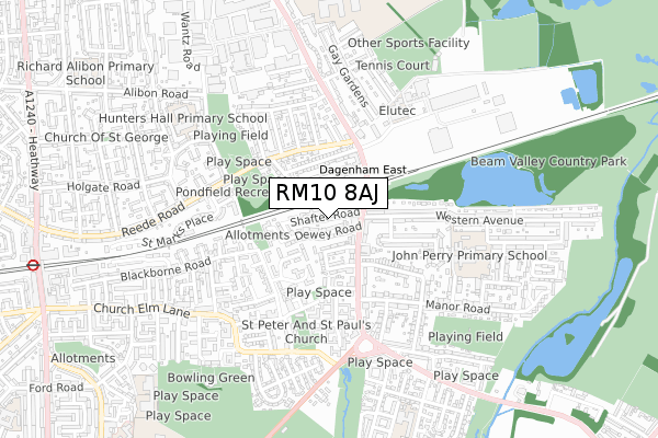 RM10 8AJ map - small scale - OS Open Zoomstack (Ordnance Survey)