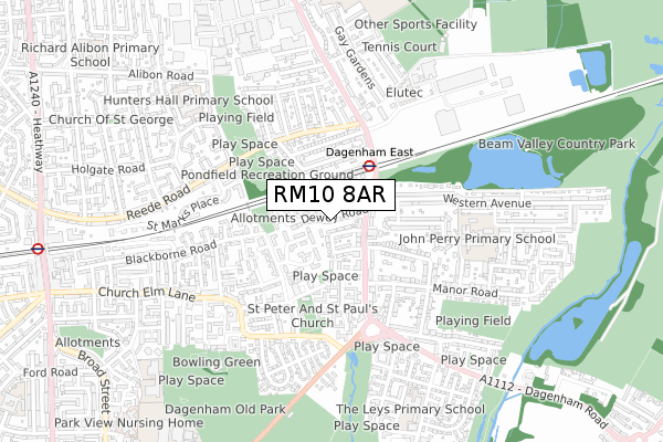 RM10 8AR map - small scale - OS Open Zoomstack (Ordnance Survey)