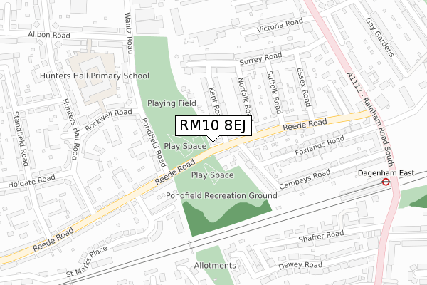 RM10 8EJ map - large scale - OS Open Zoomstack (Ordnance Survey)