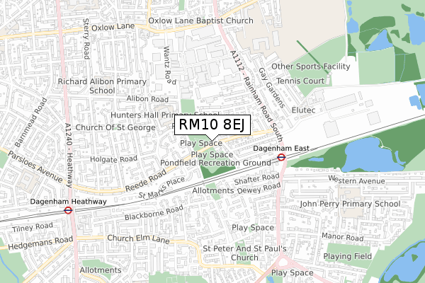 RM10 8EJ map - small scale - OS Open Zoomstack (Ordnance Survey)