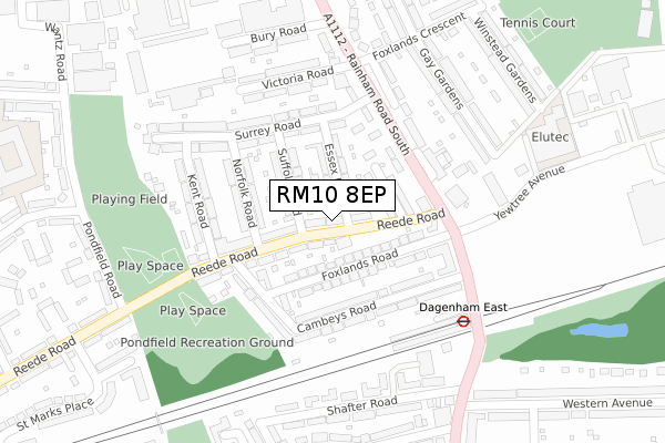 RM10 8EP map - large scale - OS Open Zoomstack (Ordnance Survey)