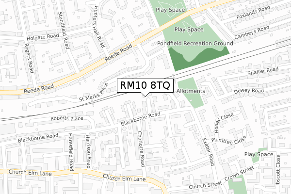 RM10 8TQ map - large scale - OS Open Zoomstack (Ordnance Survey)