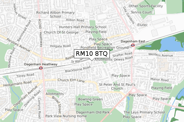 RM10 8TQ map - small scale - OS Open Zoomstack (Ordnance Survey)