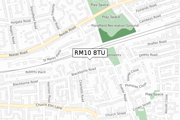 RM10 8TU map - large scale - OS Open Zoomstack (Ordnance Survey)