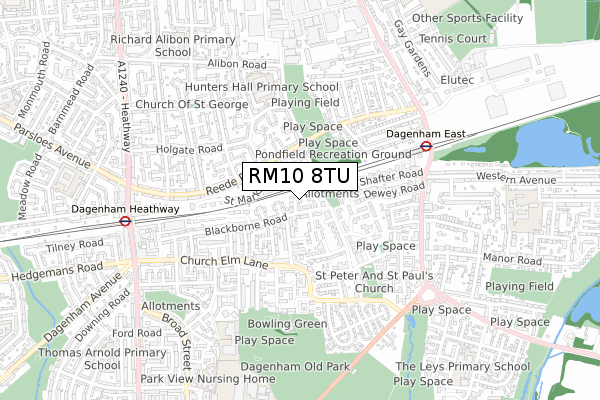 RM10 8TU map - small scale - OS Open Zoomstack (Ordnance Survey)