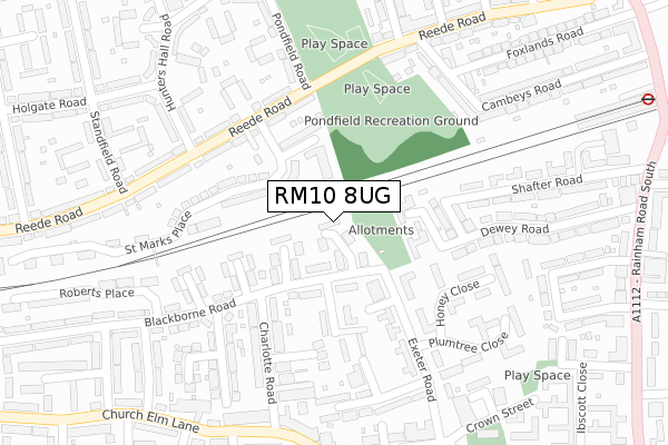 RM10 8UG map - large scale - OS Open Zoomstack (Ordnance Survey)