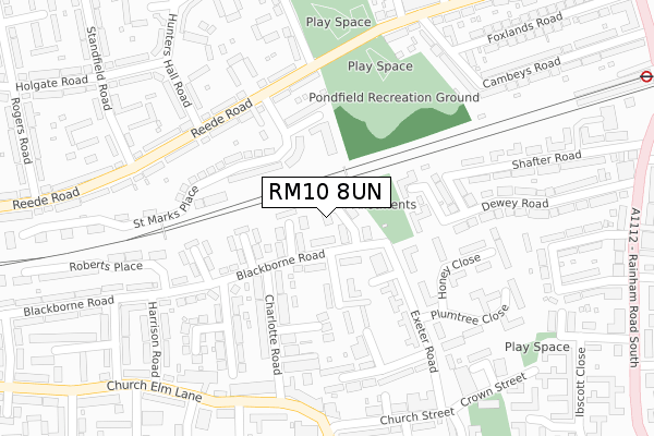 RM10 8UN map - large scale - OS Open Zoomstack (Ordnance Survey)