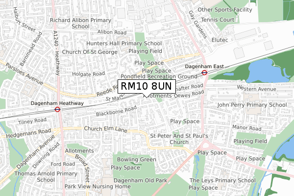 RM10 8UN map - small scale - OS Open Zoomstack (Ordnance Survey)