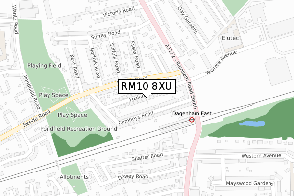 RM10 8XU map - large scale - OS Open Zoomstack (Ordnance Survey)