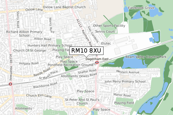 RM10 8XU map - small scale - OS Open Zoomstack (Ordnance Survey)