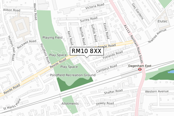 RM10 8XX map - large scale - OS Open Zoomstack (Ordnance Survey)