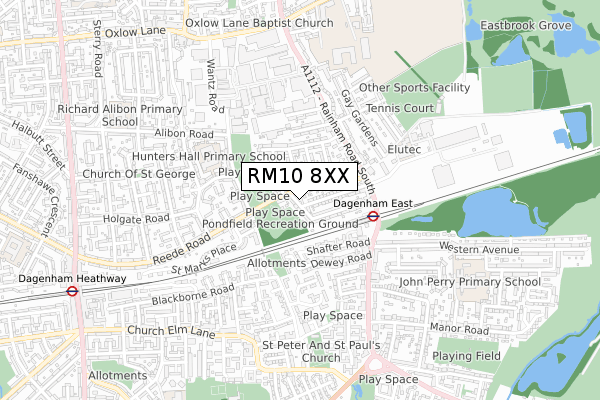 RM10 8XX map - small scale - OS Open Zoomstack (Ordnance Survey)