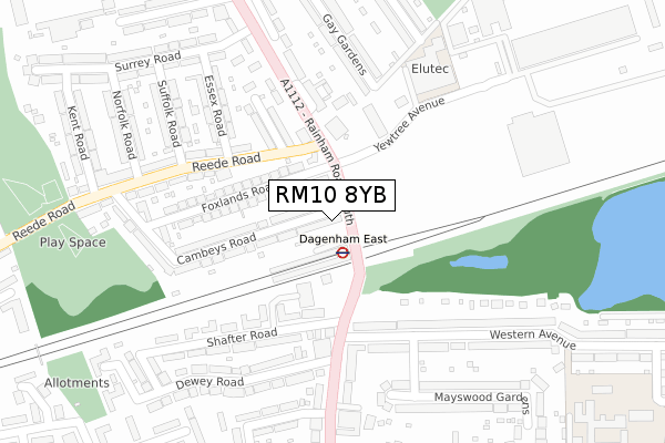 RM10 8YB map - large scale - OS Open Zoomstack (Ordnance Survey)