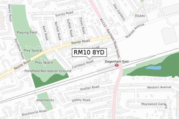 RM10 8YD map - large scale - OS Open Zoomstack (Ordnance Survey)