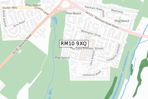 RM10 9XQ map - large scale - OS Open Zoomstack (Ordnance Survey)