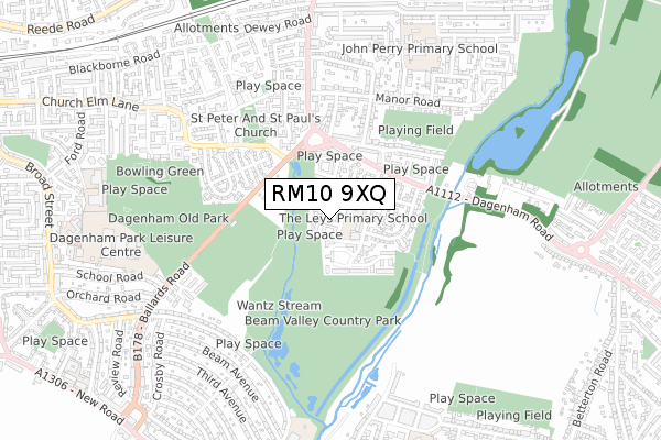 RM10 9XQ map - small scale - OS Open Zoomstack (Ordnance Survey)