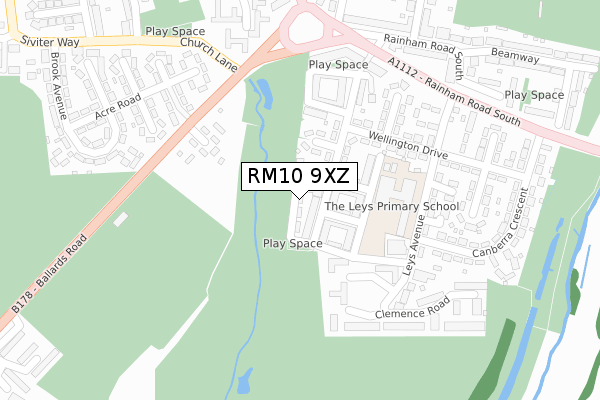 RM10 9XZ map - large scale - OS Open Zoomstack (Ordnance Survey)