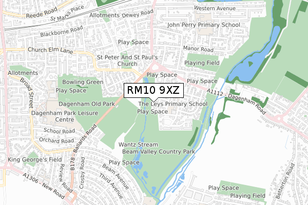 RM10 9XZ map - small scale - OS Open Zoomstack (Ordnance Survey)