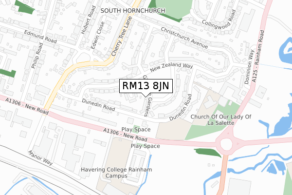 RM13 8JN map - large scale - OS Open Zoomstack (Ordnance Survey)