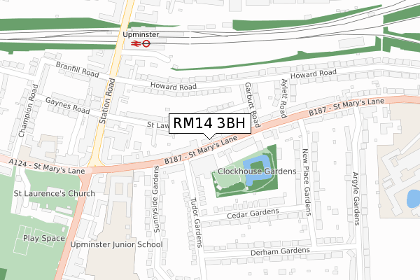 RM14 3BH map - large scale - OS Open Zoomstack (Ordnance Survey)