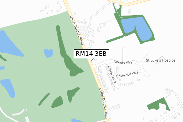 RM14 3EB map - large scale - OS Open Zoomstack (Ordnance Survey)