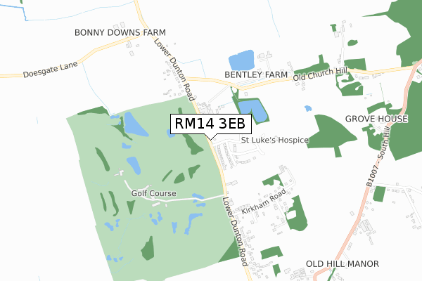 RM14 3EB map - small scale - OS Open Zoomstack (Ordnance Survey)