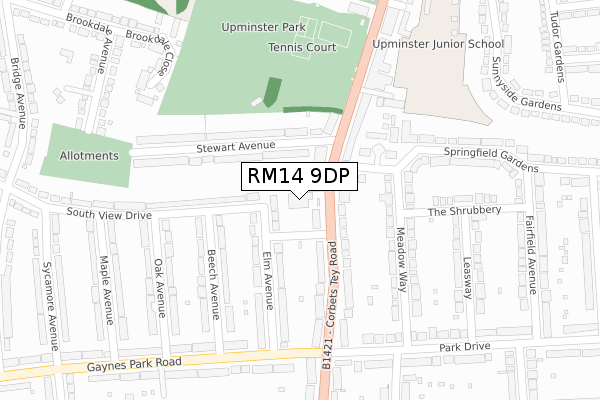 RM14 9DP map - large scale - OS Open Zoomstack (Ordnance Survey)