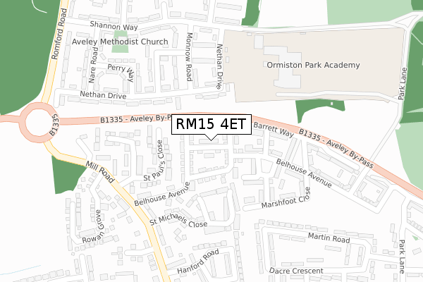 RM15 4ET map - large scale - OS Open Zoomstack (Ordnance Survey)