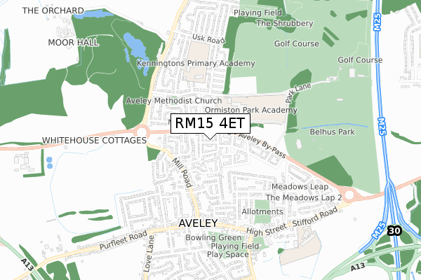 RM15 4ET map - small scale - OS Open Zoomstack (Ordnance Survey)