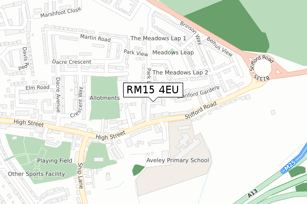 RM15 4EU map - large scale - OS Open Zoomstack (Ordnance Survey)