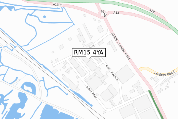 RM15 4YA map - large scale - OS Open Zoomstack (Ordnance Survey)