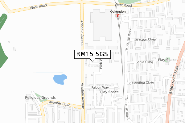 RM15 5GS map - large scale - OS Open Zoomstack (Ordnance Survey)