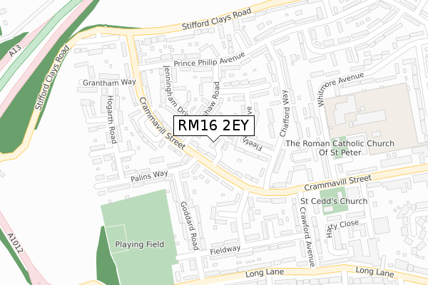 RM16 2EY map - large scale - OS Open Zoomstack (Ordnance Survey)