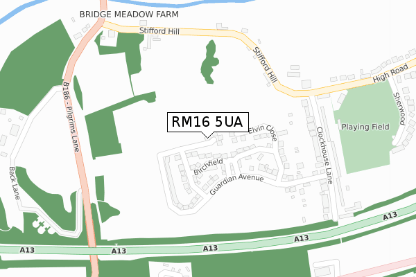 RM16 5UA map - large scale - OS Open Zoomstack (Ordnance Survey)