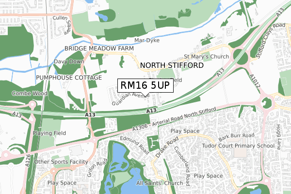 RM16 5UP map - small scale - OS Open Zoomstack (Ordnance Survey)