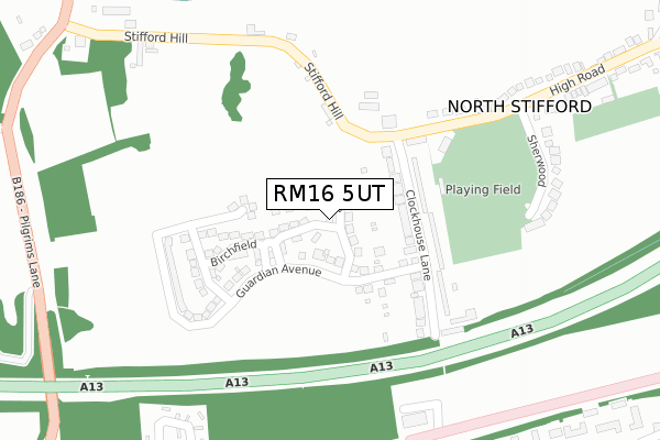 RM16 5UT map - large scale - OS Open Zoomstack (Ordnance Survey)