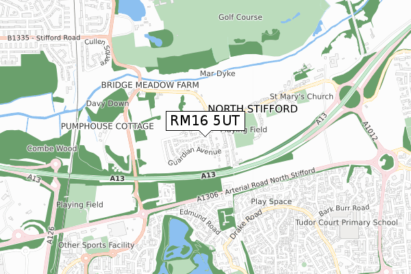 RM16 5UT map - small scale - OS Open Zoomstack (Ordnance Survey)