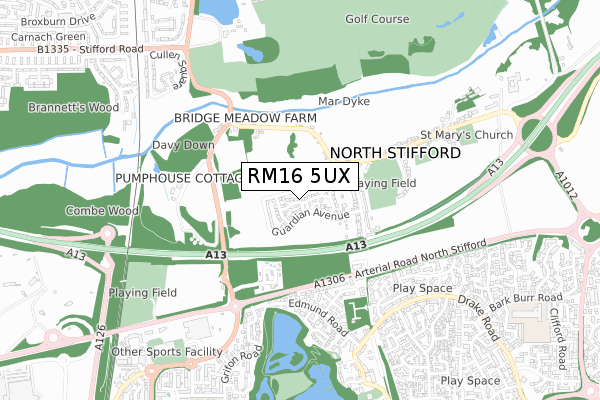 RM16 5UX map - small scale - OS Open Zoomstack (Ordnance Survey)