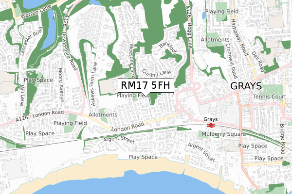 RM17 5FH map - small scale - OS Open Zoomstack (Ordnance Survey)