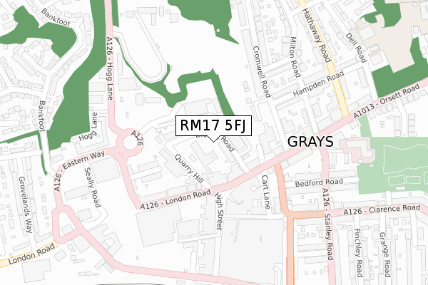 RM17 5FJ map - large scale - OS Open Zoomstack (Ordnance Survey)