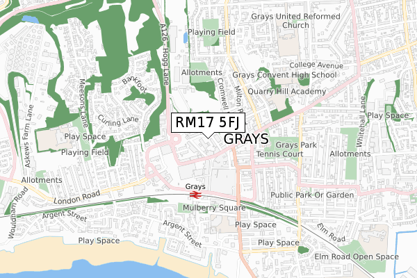 RM17 5FJ map - small scale - OS Open Zoomstack (Ordnance Survey)