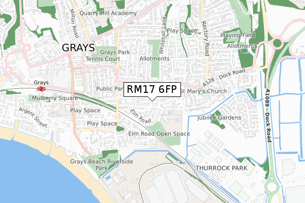 RM17 6FP map - small scale - OS Open Zoomstack (Ordnance Survey)