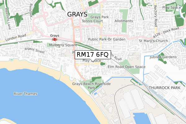 RM17 6FQ map - small scale - OS Open Zoomstack (Ordnance Survey)