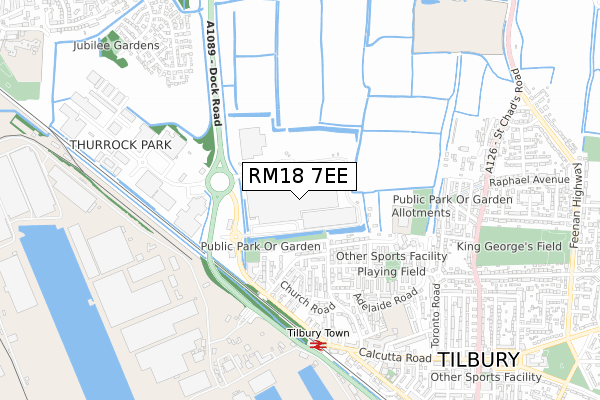 RM18 7EE map - small scale - OS Open Zoomstack (Ordnance Survey)