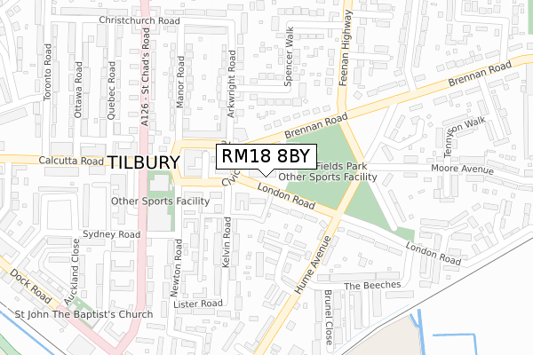 RM18 8BY map - large scale - OS Open Zoomstack (Ordnance Survey)